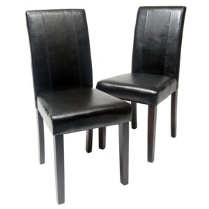 roundhill furniture urban style solid wood leatherette padded parson chair, black, set of 2