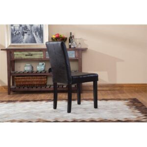 Roundhill Furniture Urban Style Solid Wood Leatherette Padded Parson Chair, Black, Set of 2