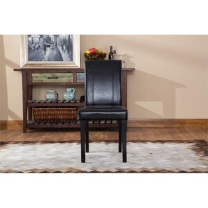 Roundhill Furniture Urban Style Solid Wood Leatherette Padded Parson Chair, Black, Set of 2