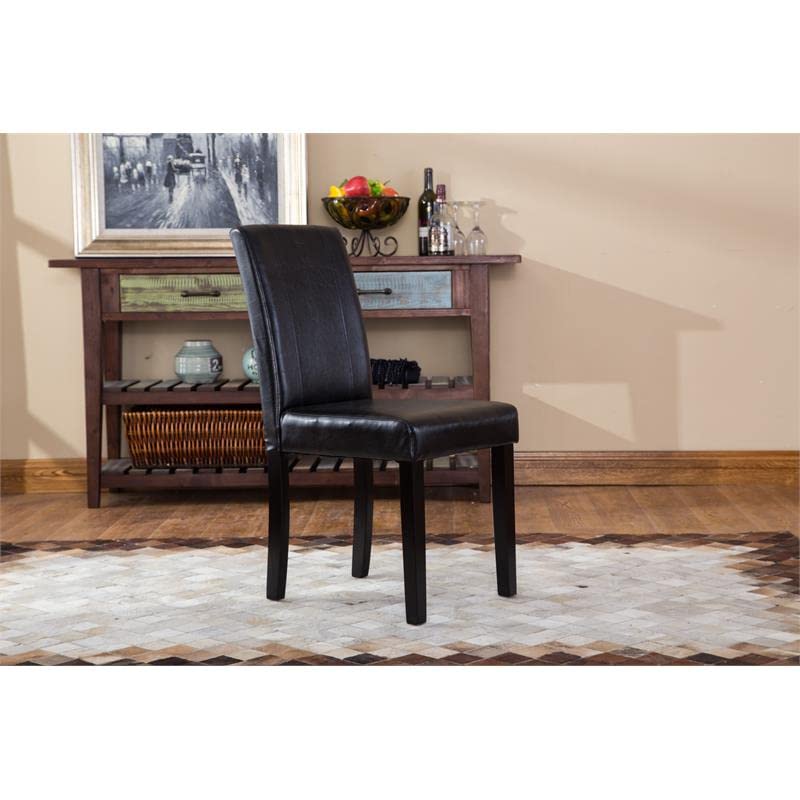 Roundhill Furniture Urban Style Solid Wood Leatherette Padded Parson Chair, Black, Set of 2