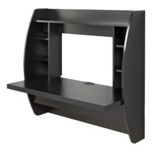 prepac wall mounted floating desk with storage in black