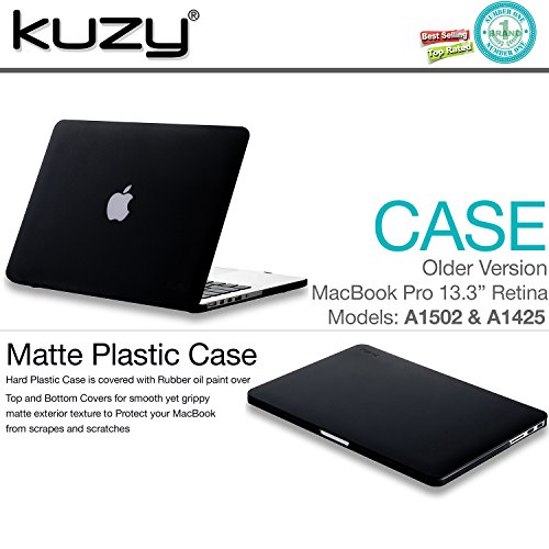 Kuzy Older Version Case Compatible with MacBook Pro 13 inch Case 2015-2012 Release Models A1425 A1502 MacBook Pro Case Retina Display Hard Shell Cover for 13.3 inch Mac Book Pro Case, Black
