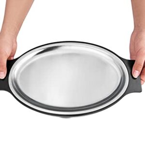 New Star Foodservice 26733 Oval Stainless Steel Sizzling Platter with Insulated Holder, 11.63" x 8", Black