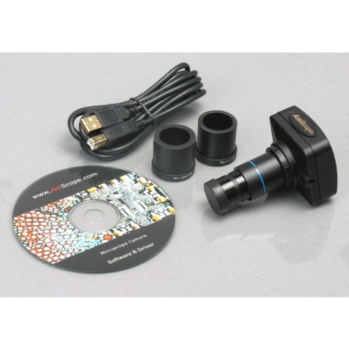 AmScope T120B-9M Digital Professional Siedentopf Trinocular Compound Microscope, 40X-2000X Magnification, WF10x and WF20x Eyepieces, Brightfield, LED Illumination, Abbe Condenser with Iris Diaphragm, Double-Layer Mechanical Stage, 100-240VAC, Includes 9MP