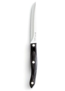 cutco model 1721 trimmer with 4 7/8" high carbon stainless blade and 5 1/8" classic dark brown handle (often called "black") in factory-sealed plastic bag.