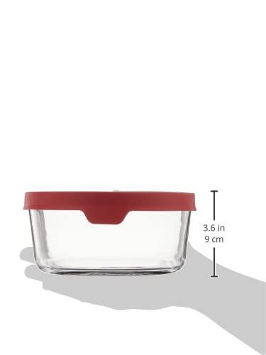 Anchor Hocking TrueSeal Glass Food Storage Container with Airtight Lid, Cherry, 7 Cup,Red