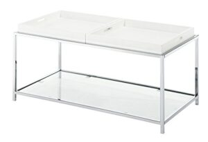 convenience concepts palm beach coffee table with shelf and removable trays, white