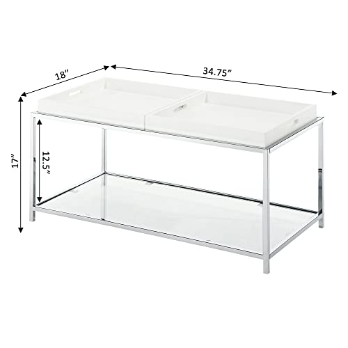 Convenience Concepts Palm Beach Coffee Table with Shelf and Removable Trays, White