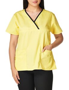 wonderwink women's charlie 5 pocket y-neck wrap top, yellow, medium