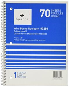 sparco notebooks, 1 subject, 10-1/2 x 8 inches, wide ruled, 70 sheets, assorted (spr83250)