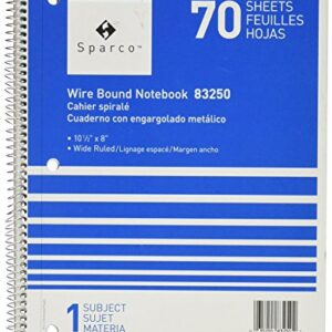 Sparco Notebooks, 1 Subject, 10-1/2 x 8 Inches, Wide Ruled, 70 Sheets, Assorted (SPR83250)