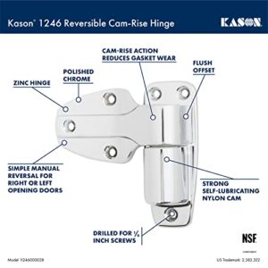 Kason 1246 Reversible Cam-Rise Hinge, Flush Offset, Polished Chrome Finish, 11246000028