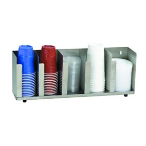 dispense-rite ctld-22 five section stainless steel cup and lid organizer, silver, stainless steel