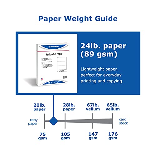 PrintWorks Professional Perforated Paper for Statements, Invoices, Gift Certificates, Coupons and More, 8.5 x 11, 24 lb, 2 Horizontal Perfs 3 2/3" and 7 1/3" From Bottom, 500 Sheets, White (04122)