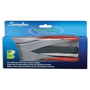 Swingline Stapler, SmartTouch Desktop Stapler, Reduced Effort, 25 Sheets, Full Strip, Silver/Red (S7066526)