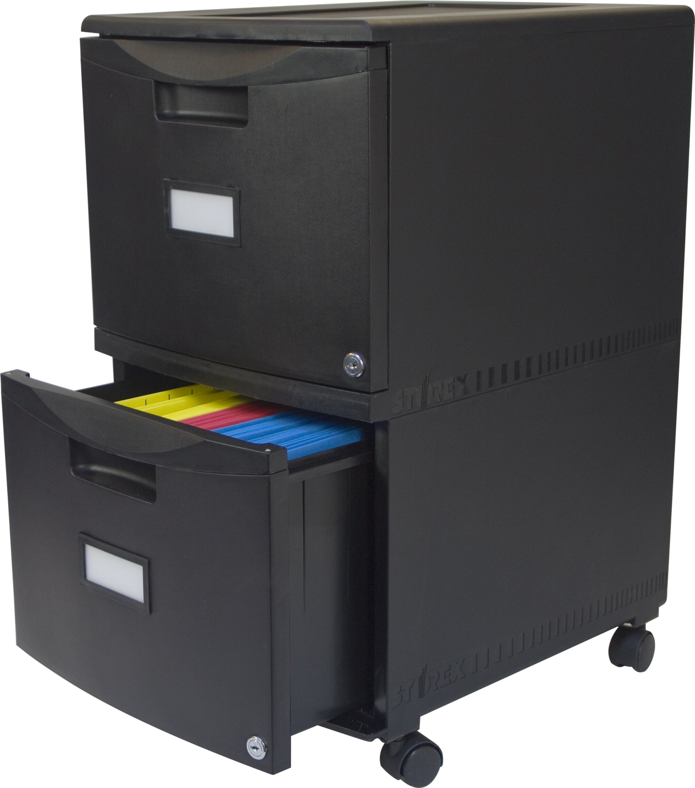 Storex 61312B01C Two-Drawer Mobile Filing Cabinet, 14-3/4w x 18-1/4d x 26h, Black