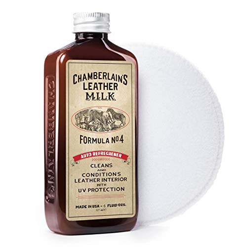 Leather Milk Auto Leather Conditioner and Cleaner with UV Protection - Auto Refreshener No. 4 - All Natural, Non-Toxic Protection for Car Interiors. Made in USA. 2 Sizes. Includes Conditioning Pad