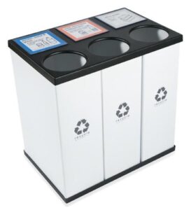 recycleboxbin triple recycling bin - large capacity (25 gal. per bin), all plastic, light-weight, with changeable label system