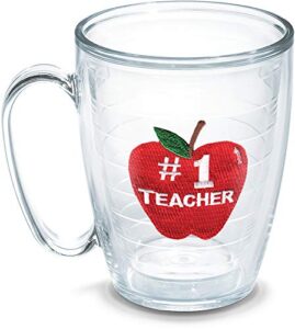 tervis made in usa double walled #1 teacher apple insulated tumbler cup keeps drinks cold & hot, 16oz mug, unlidded