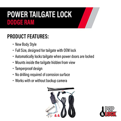 Pop & Lock – Power Tailgate Lock for Dodge Ram 1500 Fits Models 2010 to 2015, Dodge Ram2500 & Dodge Ram 3500 Fits Models 2010 to 2015 (PL8350)