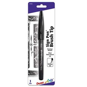 pentel arts sign pen touch, fude brush tip, black ink - 1 pack (ses15nbpa)