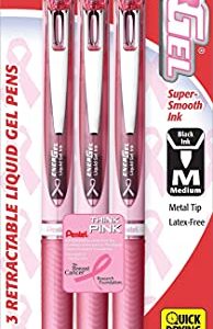 Pentel Bl77pbp3abc Energel Rtx Retractable Liquid Gel Pen, 7Mm, Pink Barrel, Black Ink. 3/Pack