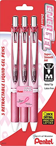 Pentel Bl77pbp3abc Energel Rtx Retractable Liquid Gel Pen, 7Mm, Pink Barrel, Black Ink. 3/Pack