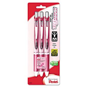 pentel bl77pbp3abc energel rtx retractable liquid gel pen, 7mm, pink barrel, black ink. 3/pack