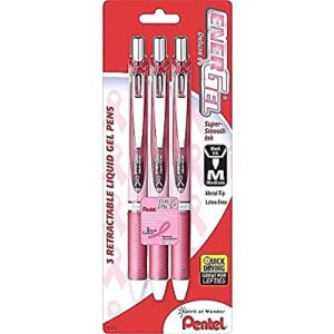 Pentel Bl77pbp3abc Energel Rtx Retractable Liquid Gel Pen, 7Mm, Pink Barrel, Black Ink. 3/Pack