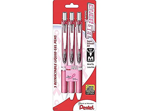 Pentel Bl77pbp3abc Energel Rtx Retractable Liquid Gel Pen, 7Mm, Pink Barrel, Black Ink. 3/Pack