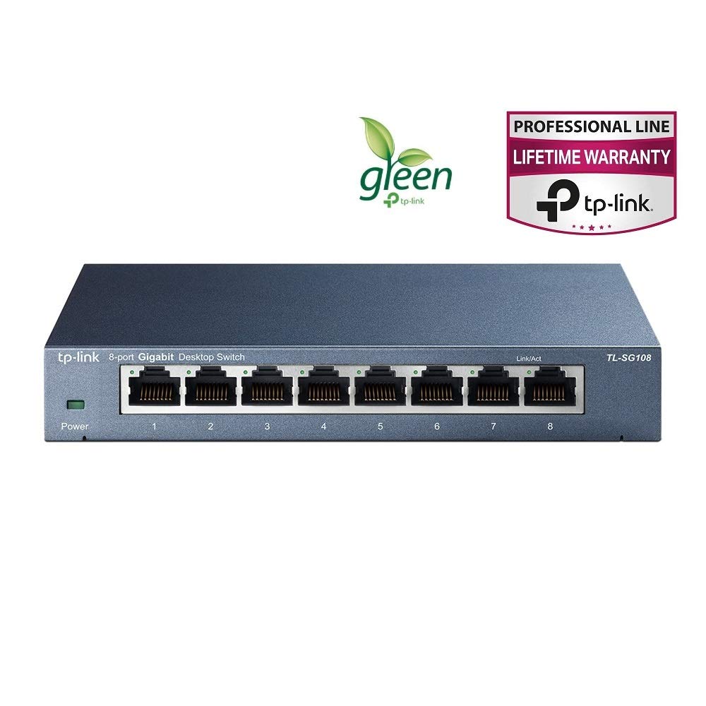 TP-Link TL-SG108 | 8 Port Gigabit Unmanaged Ethernet Network Switch, Ethernet Splitter | Plug & Play | Fanless Metal Design | Shielded Ports | Traffic Optimization | Limited Lifetime Protection