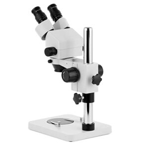 AmScope SM-1BSX-64S Professional Binocular Stereo Zoom Microscope, WH10x Eyepieces, 3.5X-45X Magnification, 0.7X-4.5X Zoom Objective, 64-Bulb LED Ring Light, Pillar Stand, Includes 0.5x Barlow Lens