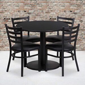 flash furniture 36'' round black laminate table set with round base and 4 ladder back metal chairs - black vinyl seat