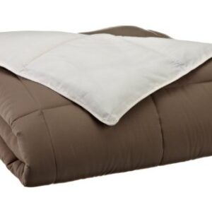 SUPERIOR Reversible Down Alternative Comforter, Medium Weight Bedding for All Season Use, Fluffy, Warm, & Soft- Twin/Twin XL Size, Ivory & Taupe