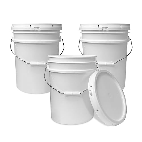 5 Gallon White Bucket & Lid - Durable 90 Mil All Purpose Pail - Food Grade - BPA Free Plasti (5 Gal. w/Lids - 3pk)