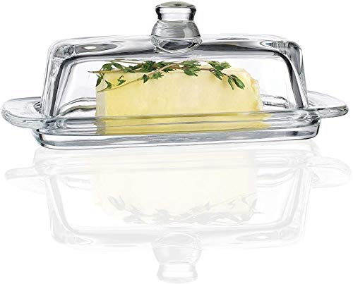 Circleware Glass Butter Lid, Multi-Purpose Food Preserving Serving Dessert Dish Tray Home & Kitchen Entertainment Glassware for Cream Cheese, Cake, Candy, Best Gifts, 7.7"x3.7, Clear