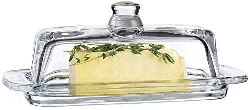 Circleware Glass Butter Lid, Multi-Purpose Food Preserving Serving Dessert Dish Tray Home & Kitchen Entertainment Glassware for Cream Cheese, Cake, Candy, Best Gifts, 7.7"x3.7, Clear