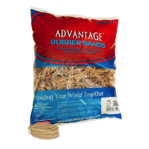 Alliance Rubber 26324 Advantage Rubber Bands Size #32, 1 lb Bag Contains Approx. 700 Bands (3" x 1/8", Natural Crepe) , Beige