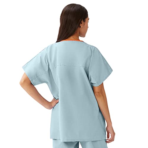 Medline 100%-Cotton Unisex Reversible V-Neck Scrub Top, 2 Pockets, Misty, Size X-Small