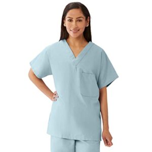 Medline 100%-Cotton Unisex Reversible V-Neck Scrub Top, 2 Pockets, Misty, Size X-Small