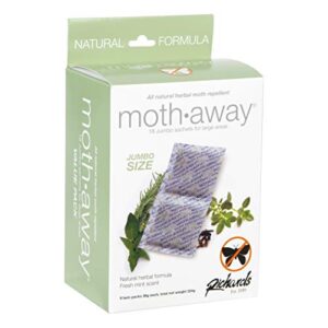 richards homewares moth away herbal non toxic natural repellent, 18-jumbo sachets