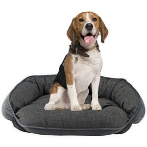 bowsers crescent bed for dogs - reversible dog bed with tufted cushion and open front - hypoallergenic dog bed lounger with high memory polyester fiber and upholstery grade fabric - storm, large size