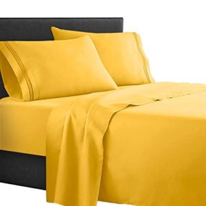 clara clark supreme 1500 collection 4pc bed sheet set - king size, yellow