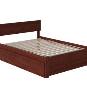 AFI Orlando Full Platform Bed with Flat Panel Footboard and Turbo Charger with Urban Bed Drawers in Walnut