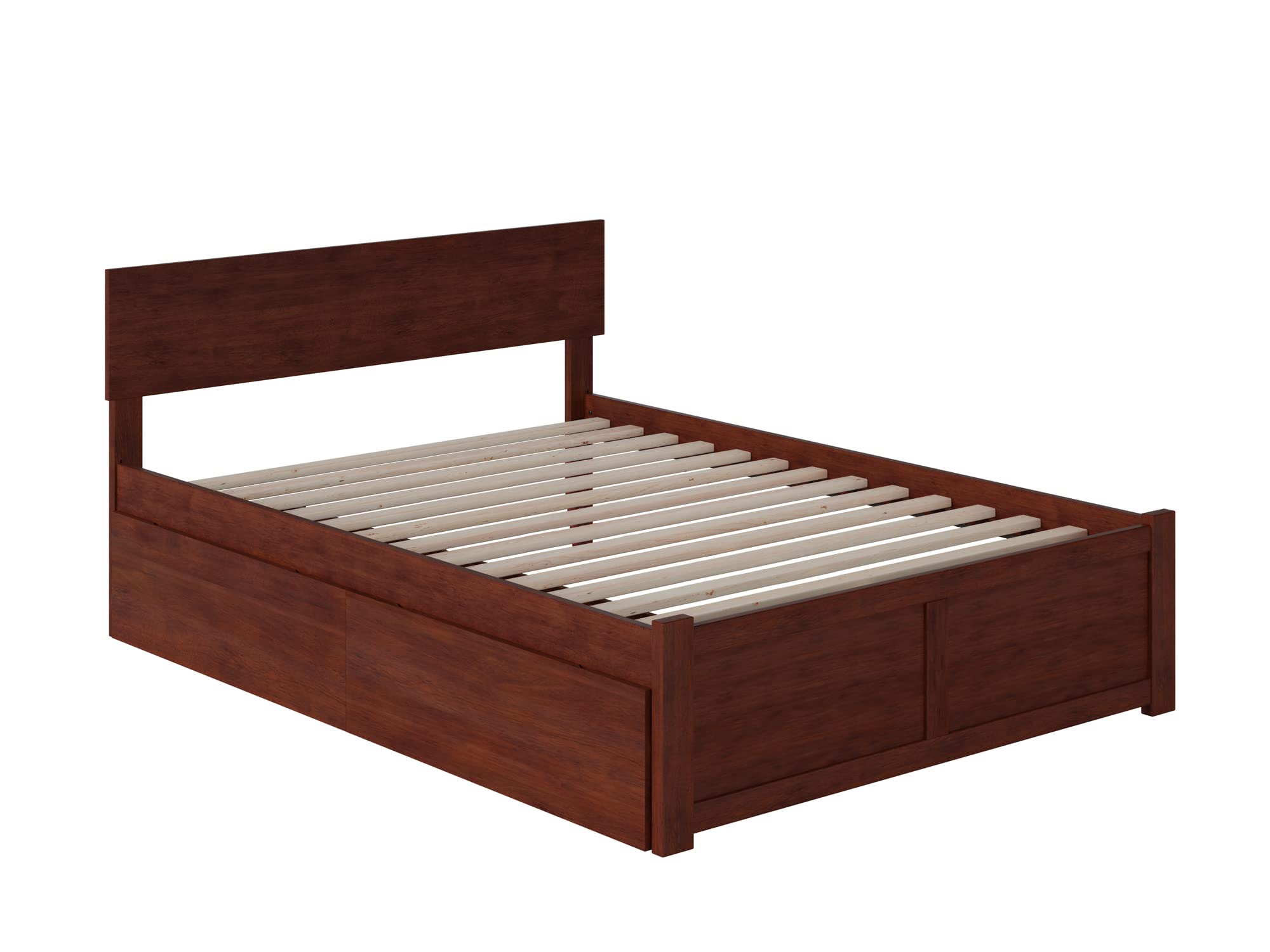 AFI Orlando Full Platform Bed with Flat Panel Footboard and Turbo Charger with Urban Bed Drawers in Walnut