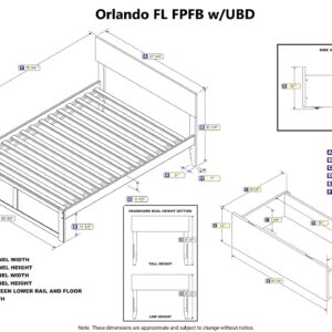 AFI Orlando Full Platform Bed with Flat Panel Footboard and Turbo Charger with Urban Bed Drawers in Walnut