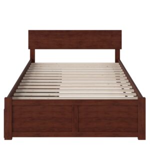 AFI Orlando Full Platform Bed with Flat Panel Footboard and Turbo Charger with Urban Bed Drawers in Walnut