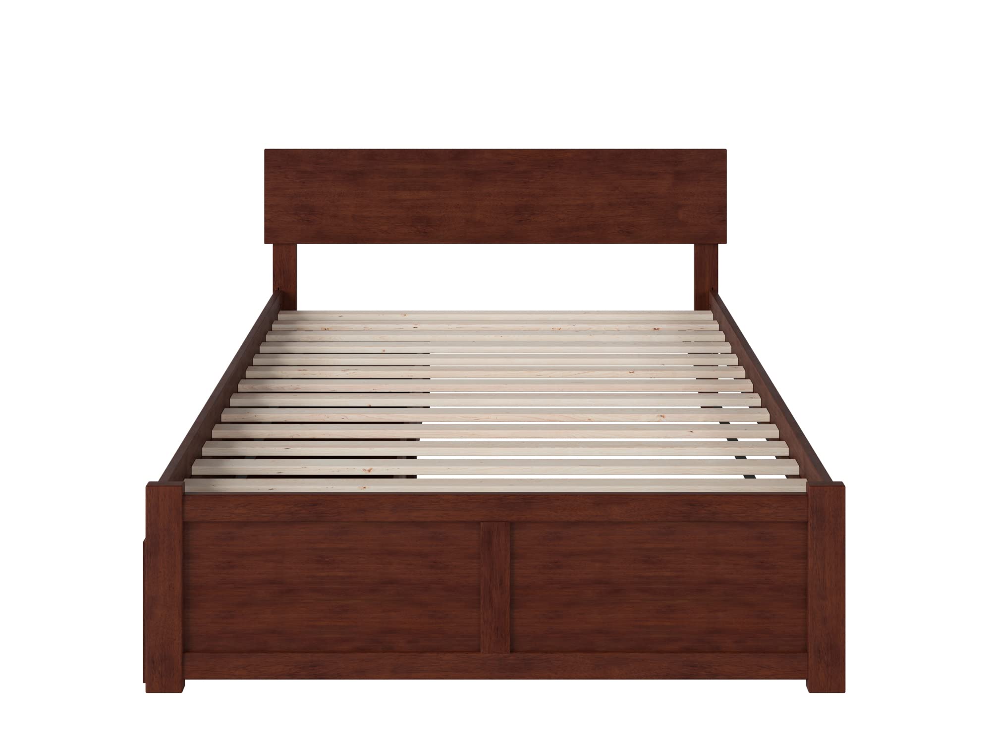 AFI Orlando Full Platform Bed with Flat Panel Footboard and Turbo Charger with Urban Bed Drawers in Walnut