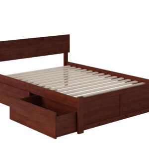 AFI Orlando Full Platform Bed with Flat Panel Footboard and Turbo Charger with Urban Bed Drawers in Walnut