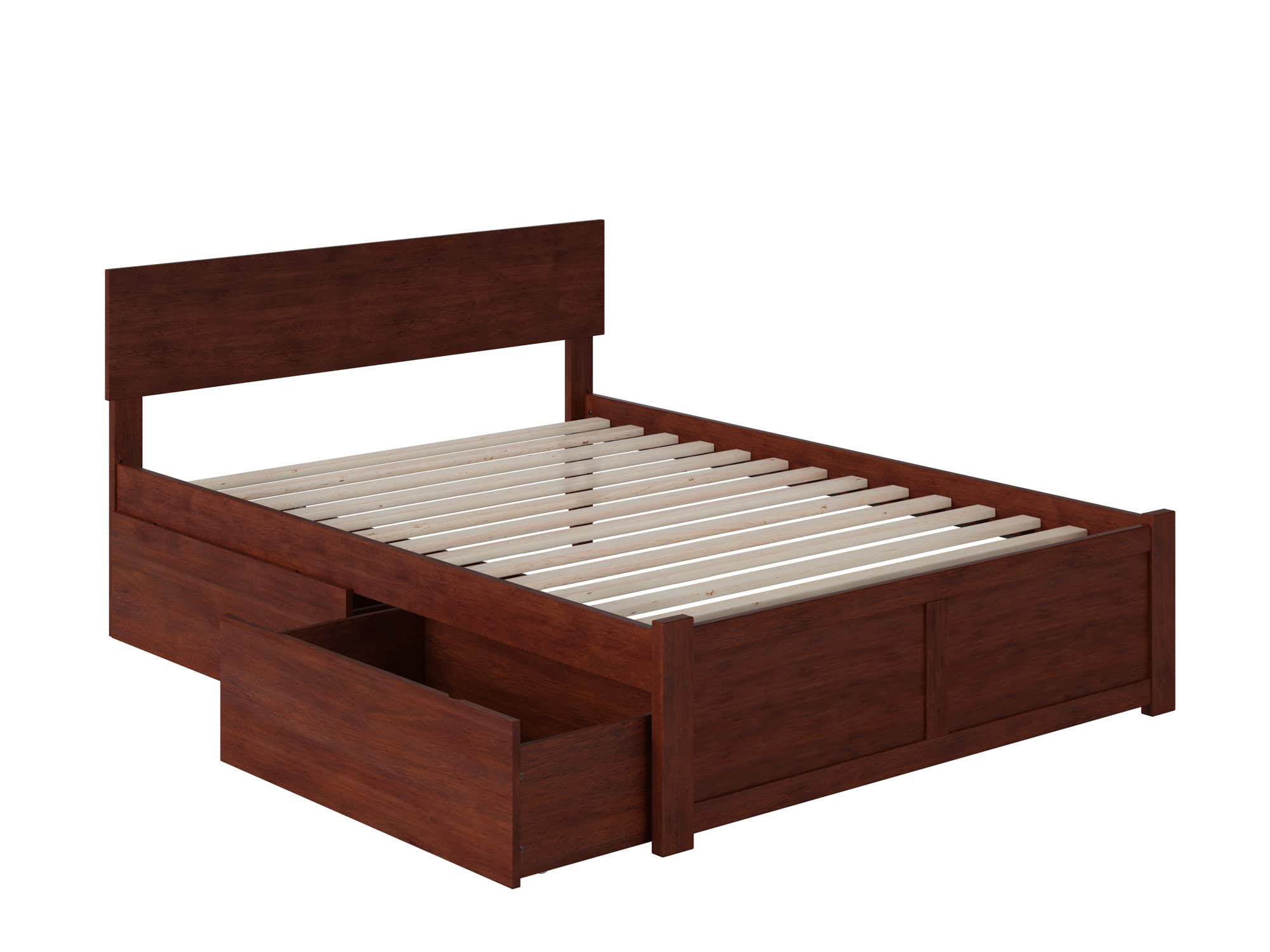 AFI Orlando Full Platform Bed with Flat Panel Footboard and Turbo Charger with Urban Bed Drawers in Walnut